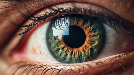 Blue, green macro eye close-up