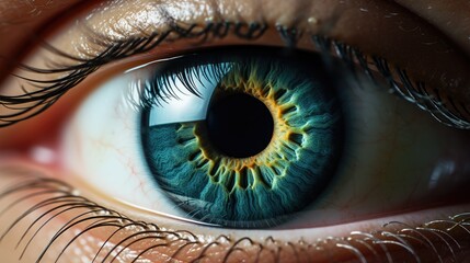 Blue, green macro eye close-up