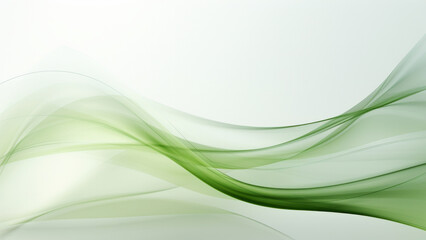Abstract transparent green waves design with smooth curves and soft shadows on clean modern background. Fluid gradient motion of dynamic lines on minimal backdrop