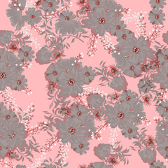 Full seamless floral pattern with daisies on a pink background. Vector for textile fabric print. Great design for dress fabrics, wrapping, textures, backgrounds.