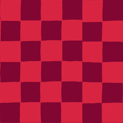 seamless repeating pattern with hand drawn checkerboard in red and burgundy. Christmas holiday tonal red checker. - obrazy, fototapety, plakaty