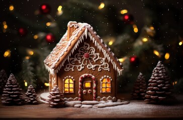 christmas gingerbread house in a dark background