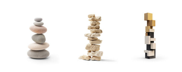 generic modern abstract decor sculpture in deferent chrome cement stone rose gold and glossy materials for home or public park area or decoration concepts isolated on transparent png background