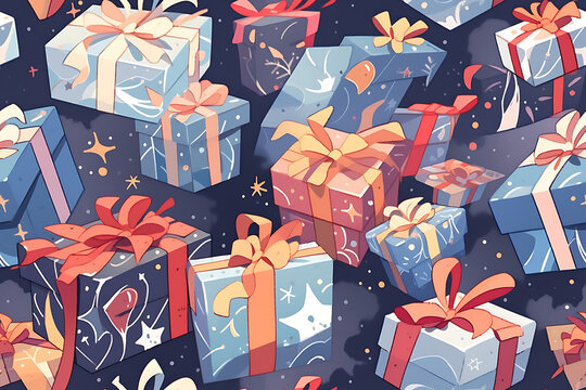 seamless texture with the image of holiday gift boxes