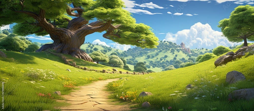Poster summer as the light streamed through the leafy canopy of the tree the texture of the grass added a b