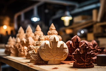 Detailed Canadian woodcraft at holiday markets background with empty space for text 