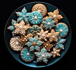 many cookies in a plate with ice crystals on the surface