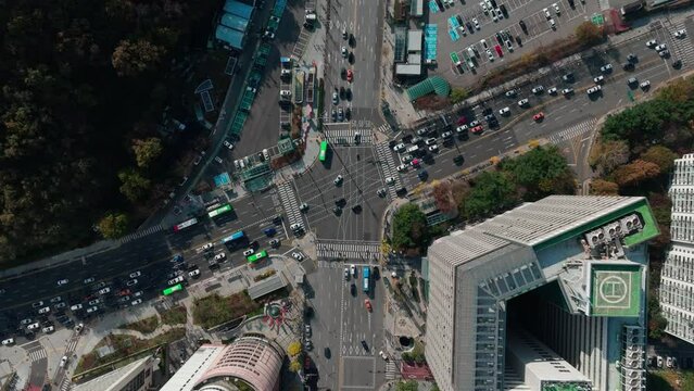Drone View of Seoul city in South Korea, Suseo Station, Srt, 60fps, Autumn