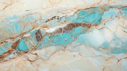 Beige Marble with Turquoise Horizontal Background. Abstract stone texture backdrop. Bright natural material Surface. AI Generated Photorealistic Illustration.