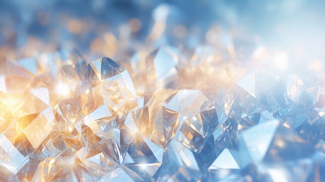 Facets of Crystal: Abstract Glistering Silver and Gold Hues on Light Blue Background