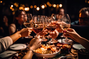 people toasting over dinner at a christmas dinner party