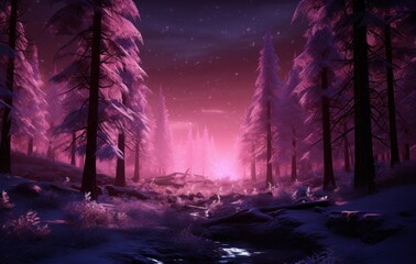 a winter forest at night evening animation