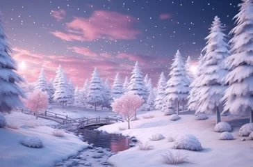 Foto op Plexiglas a christmas landscape full of lights and snow © olegganko