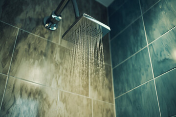 Included shower in the shower stall. Home plumbing. Water jets create a relaxing effect, emphasizing the functionality of the shower. Contemporary design complements the bathroom interior.