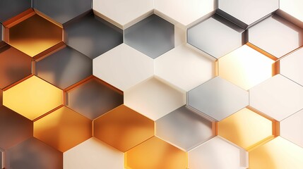 Modern white, gold & silver geometric perfect hexagon background for PowerPoint slides and websites with low opacity
