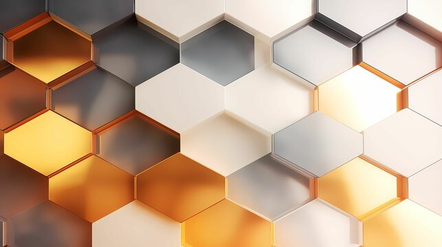 Modern white, gold & silver geometric perfect hexagon background for PowerPoint slides and websites with low opacity © lee