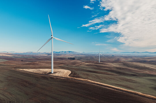 Windmills for Electric Power Production among Wheat Fields