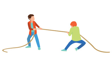 happy cute kid boy and girl play tug o war vector