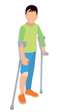 boy with crutches, green shirt, blue pants clip art preview