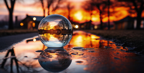 Crystal ball reflecting past year images predicting upcoming photography trends  - obrazy, fototapety, plakaty