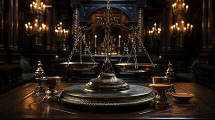Fototapeta na wymiar Judge gavel and Scales of Justice in the Court Hall