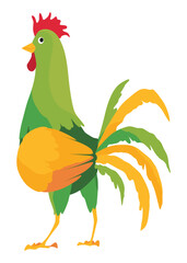 Farm cock icon. Adorable cock animal at dawn. Colorful rooster, poultry farming, vector Illustration on white background