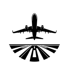 Airplane Runway Takeoff Vector Logo Art - obrazy, fototapety, plakaty
