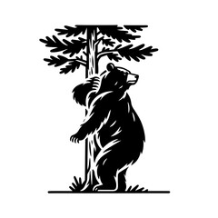 Bear Scratching Back on a Tree Vector Logo Art