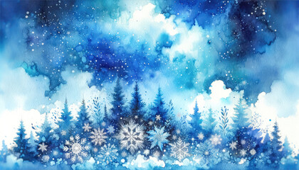 Winter wonderland watercolor background. Generative ai.