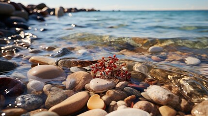 Obraz premium Capture_a_serene_riverside_scene with flower andriver stone uhd wallpaper