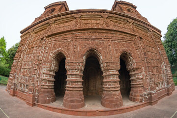 Fototapeta na wymiar historic Shyam Rai temple also known as Pancha Ratna Temple in Bishnupur established in 1643 AD is a famous tourist destination