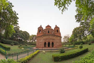 historic Shyam Rai temple also known as Pancha Ratna Temple in Bishnupur established in 1643 AD is a famous tourist destination - obrazy, fototapety, plakaty