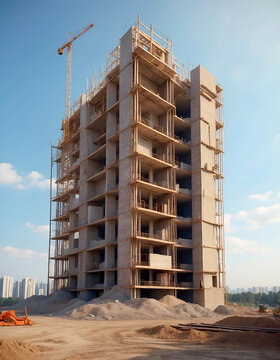 Construction site of residential buildings. Conceptual urban building construction.