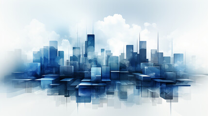 Fototapeta na wymiar Abstract skyscrapers white and blue background. AI generative