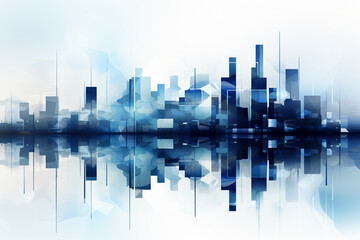 Abstract skyscrapers white and blue background. AI generative