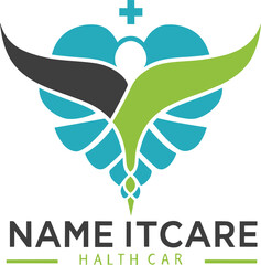 logo for love health care company with flying shape