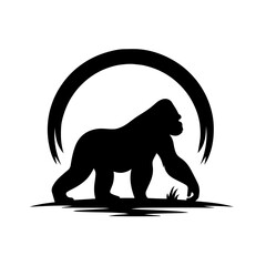 Silverback Gorilla on Patrol in Its Territory Vector Logo Art