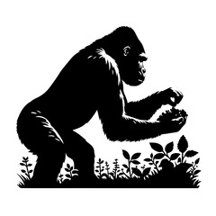 Silverback Gorilla Picking Wild Berries Vector Logo Art