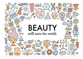 Cosmetology health and Skin care. Concept art for your design. Horizontal card background with place for your text