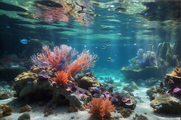 An underwater cave, with water so clear that it's like floating in air - AI Generative