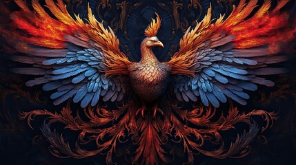 Phoenix, bird made of fire over black background
