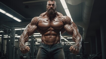 Bodybuilder with Giant Muscles - obrazy, fototapety, plakaty