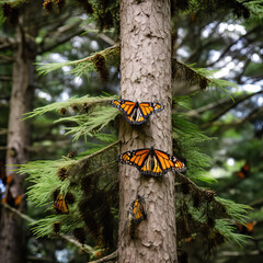 Butterflies on a Tree in the Woods 