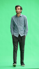 Fototapeta premium full-length portrait of a young man. standing isolated on green background