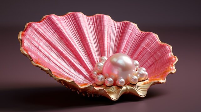 Beautiful Pink Shell with Golden Pearl Photo