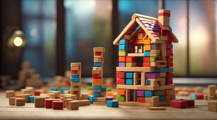 Small toy house made from bricks