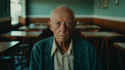 Old sad man in nursing home - obrazy, fototapety, plakaty