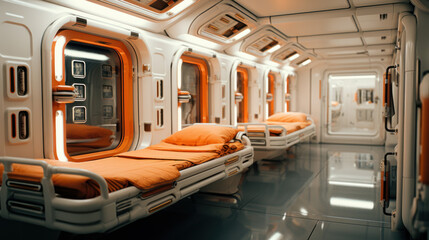 Fototapeta premium Sleeping cabin of a space ship, science fiction
