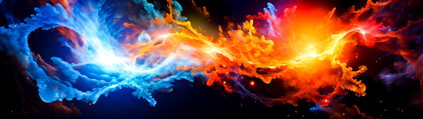 Group of colorful clouds floating in the air on black background with blue sky in the background.