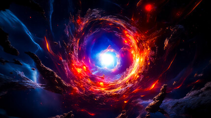 Spiral of fire and smoke with bright light in the center of it.